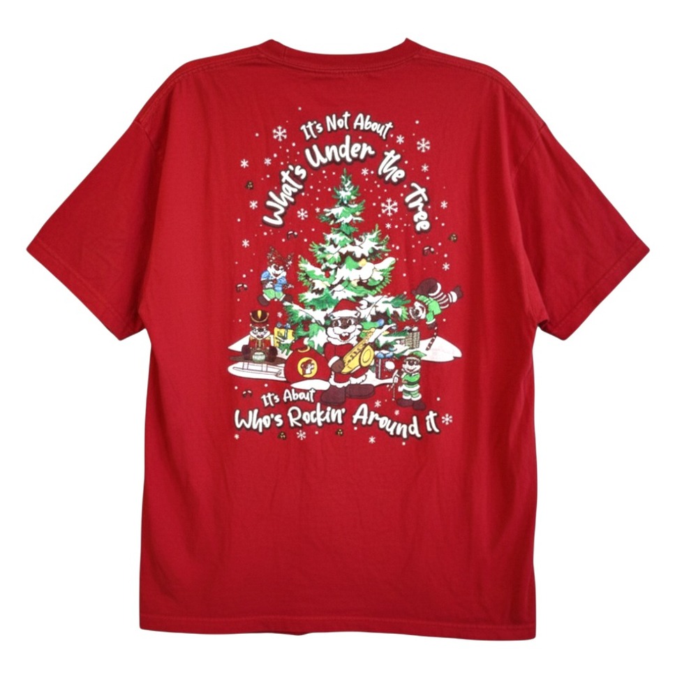 BUC EES T-SHIRT Christmas ROCKING AROUND THE TREE Red Music Santa Nutcracker M